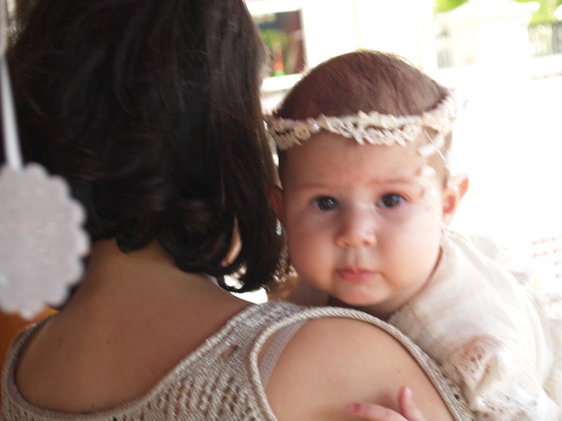 Christening Infant Headpiece Victorian Style Lace Crown Baby Halo Ivory Off White Baby Wreath Baptism Gatsby Style Garland