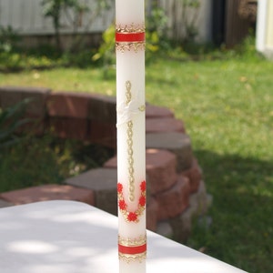 BEVESTIGING Rode kaars witgoud unieke details en symbool van de heilige geest, rode en witte kaars, ceremoniekaars, Vela
