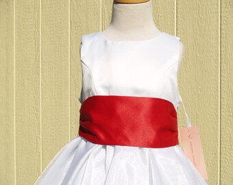 white dress with burgundy sash Alexys' Girls party formal dress white, burgundy – Posh Tots