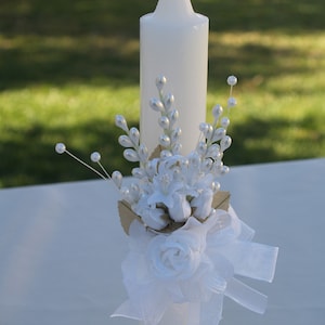 BAPTISM or Communion Candle White with Crystals Cross, Christening, Wedding Ceremony, Unity, Godparents, Sponsors Candle