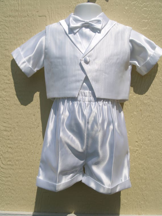 Baby Boys White Short Pants Suit & Vest w Stripes… - image 5