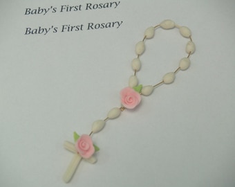 Baby First Rosary, Handmade Baby Rosary,Baby Pink Rosary gift, Baby Shower Gift, Party Favor, Single Decade Pink Rosary, Small Rosary