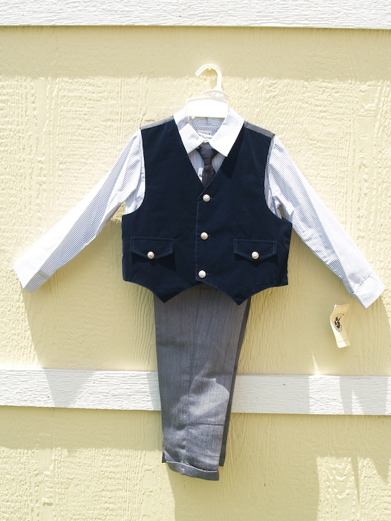 Boy's Blue Vest & Slacks 4 Piece Suit, Vintage Sue