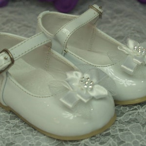 Zapatos Mary Jane para niñas, color blanco o marfil, talla 1 a 6, para bautizo, bendición, boda, desfile, flores de satén, suelas antideslizantes.
