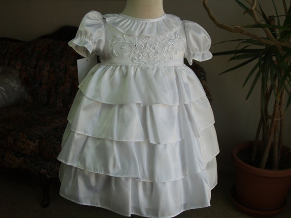 Lace and Ruffles Baptismal Satin Dress Size 12M, … - image 1