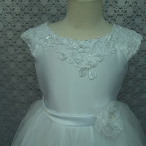 Vestido para niña de satén blanco de la primera comunión flor niña desfile  USA 6-24