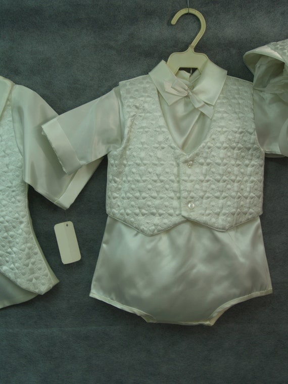 Ivory Vintage Baptism Boys Satin Outfit, Traditio… - image 2