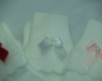 Babysokjes babymeisjes fancy schattige babysokjes 3 paar, zilveren strik, rood, gebroken wit roze, kraamcadeau, geassorteerde babysokjes, gebroken wit nylon