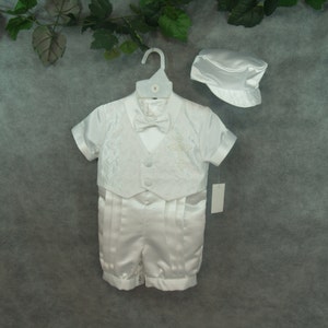Baby Boys White Baptism & Christening Satin Romper - Kenneth main image 1