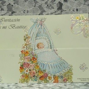 Ensemble de 12 faire-part de baptême espagnol rétro vintage 12 pièces 12.00 Carte bleu bébé garçon