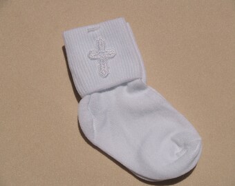 Boys White Nylon Embroidered Cross Socks, Christening Wear, Baptism Socks, Socks, Special Occassion Wear, White Cross, Baby Shower Gift