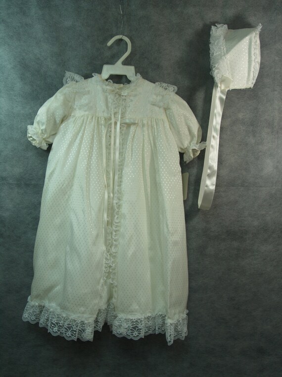 Vintage Baptism Girls gown set coat bonnet and sl… - image 2