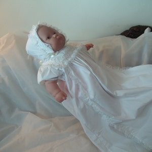 Vintage Cotton Baptism Gown Girls 12 months, Christening, Blessing Day Wear, Bonnet Included, Long Retro Gown, Vintage Lace Trim Traditional image 2