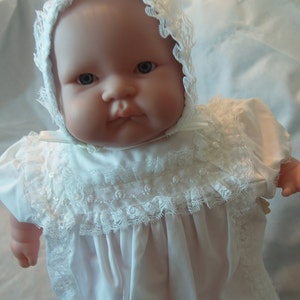 Vintage Cotton Baptism Gown Girls 12 months, Christening, Blessing Day Wear, Bonnet Included, Long Retro Gown, Vintage Lace Trim Traditional image 1