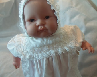 Vintage Cotton Baptism Gown Girls 12 months, Christening, Blessing Day Wear, Bonnet Included, Long Retro Gown, Vintage Lace Trim Traditional