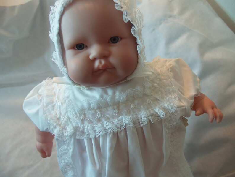 Vintage Cotton Baptism Gown Girls 12 months, Christening, Blessing Day Wear, Bonnet Included, Long Retro Gown, Vintage Lace Trim Traditional image 1