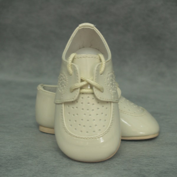 Ivory or White Boy Shoes Baby sizes 1 to 4, Boys Shiny Formal Shoes for Christening, Baptism,Sunday Best, Oxfords,Cream and White