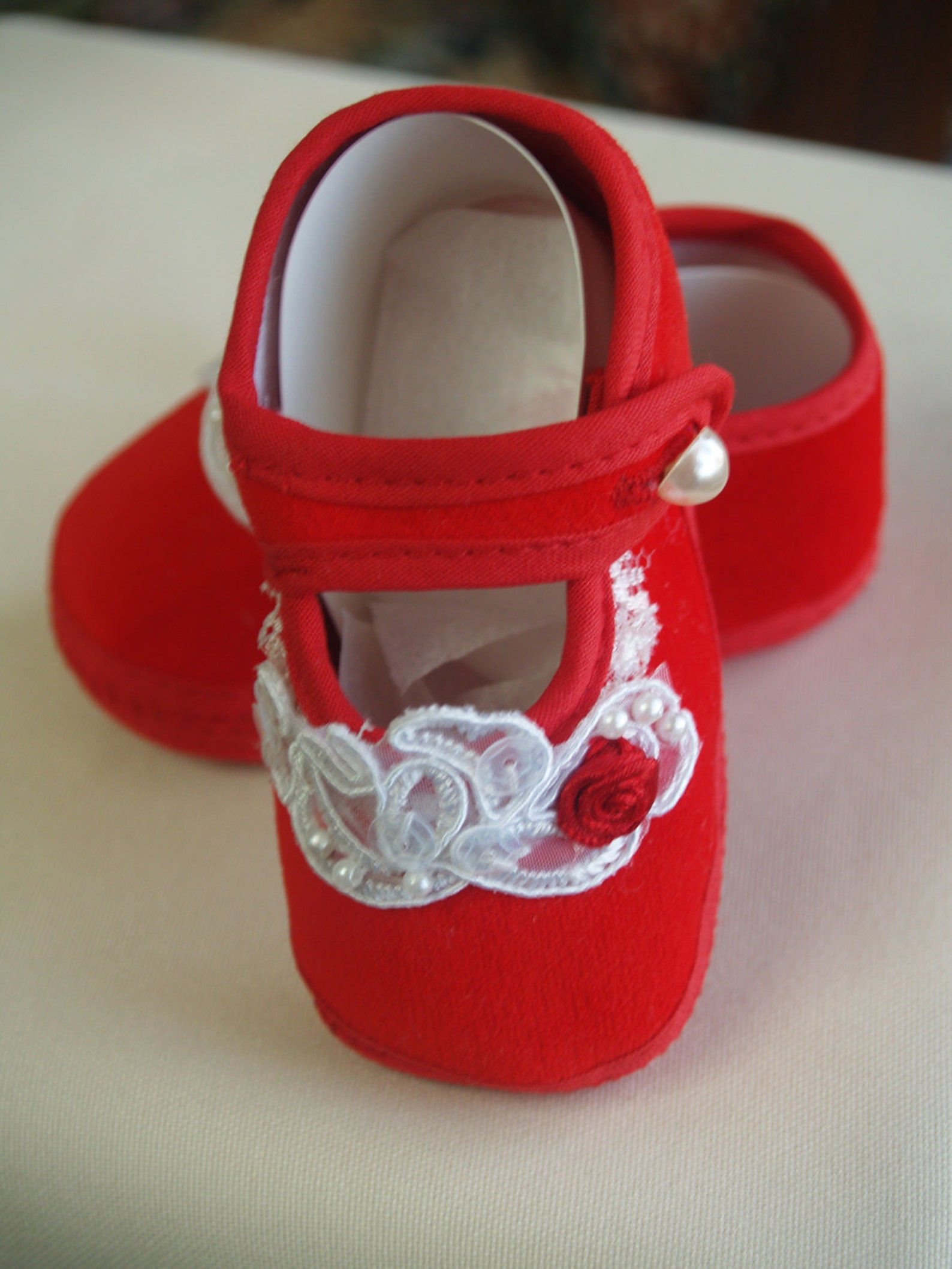 Baby Velvet Shoes Red or Black Mary Jane White Beaded Etsy