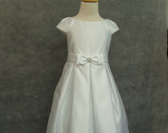 White Short Dress Flower girl dress, or Baptism white dress, US Size 4 white satin Dress, Christening,Blessing Day Wear, Flower Girl, Satin