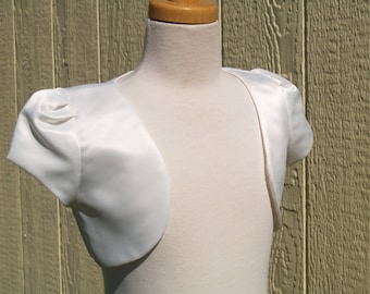 Girls WHITE Bolero jacket,Half Jacket,Formal Wear Accessory,Size 4  6 8 10 12 14 16,Goes on Top of any Outfit, Shrug,Cover up