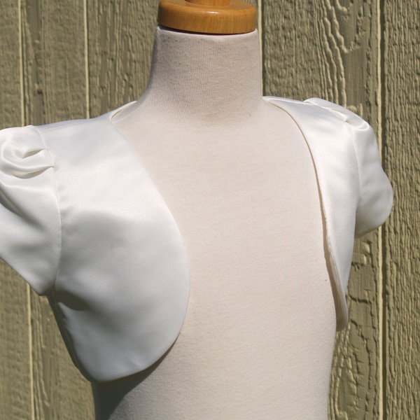 Girls WHITE Bolero jacket,Half Jacket,Formal Wear Accessory,Size 4  6 8 10 12 14 16,Goes on Top of any Outfit, Shrug,Cover up