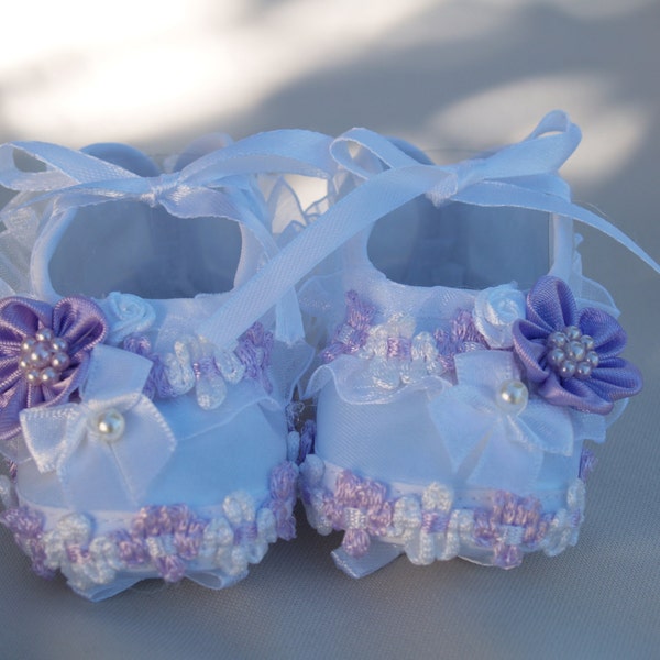 Baby Shoes girls Lavender Pink White, and more colors, Purple Flower Baby Shoes, White Satin Baby Shoes, Soft Sole Crib Shoes, Pageant Wear