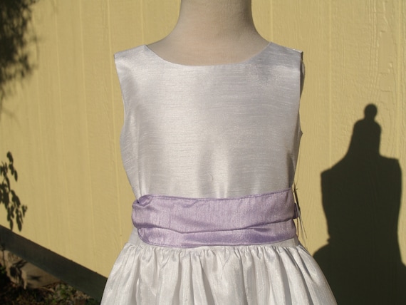 Girls White & Lilac Flower Girls Dress, Sleeveless