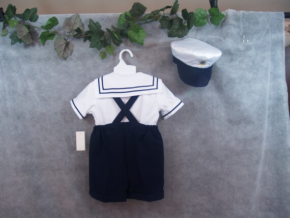 Stylesilove Baby Toddler Boys Sailor Anchor Cotton Long Sleeve Holiday Romper With Necktie 2pcs Outfit, 2 Colors (Navy Blue, 3-6 Months
