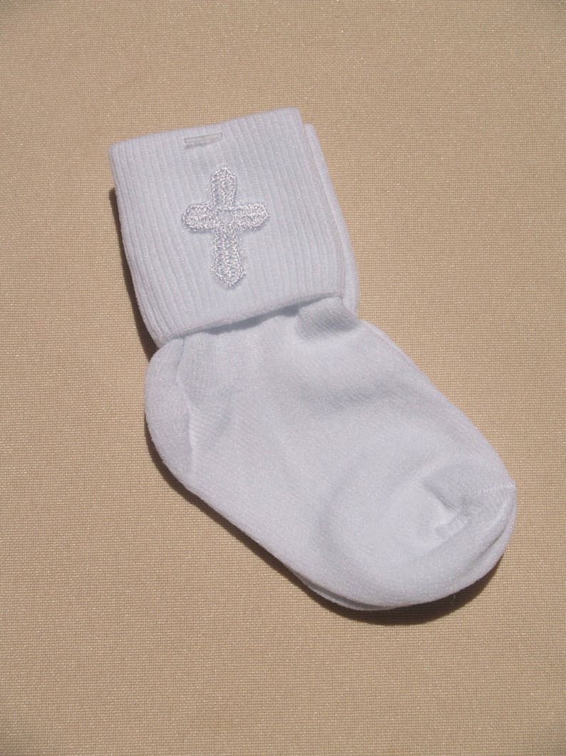 Boys White Nylon Embroidered Cross Socks Christening Wear Etsy
