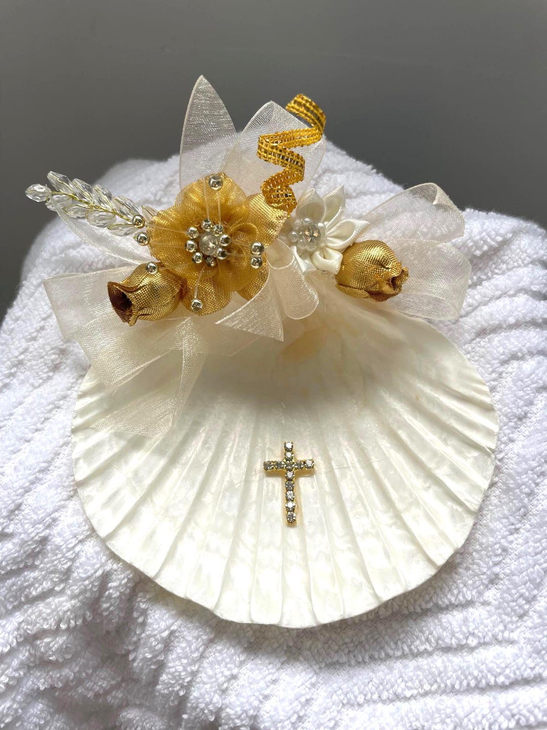 Baptism Shell for Ceremony Gold Cross Color Handmade,christening ...