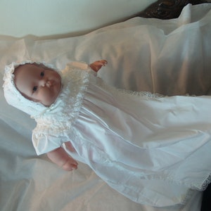 Vintage Cotton Baptism Gown Girls 12 months, Christening, Blessing Day Wear, Bonnet Included, Long Retro Gown, Vintage Lace Trim Traditional image 3