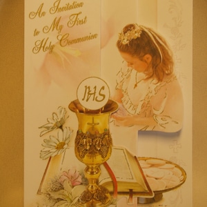 Mädchen Erstkommunion Einladungen Englisch 10 KARTEN Set, Feines italienisches Papier, Einladungen per Hand ausfüllen oder schreiben, Vintage Kommunion Party, Eucharistie