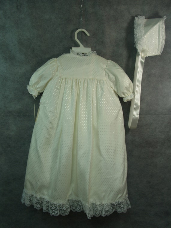 Vintage Baptism Girls gown set coat bonnet and sl… - image 5