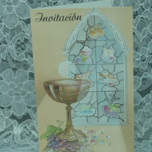Primera COMUNIÓN invita a un conjunto unisex español de 15 invitaciones #04, Invitaciones de Primera Comunion Unisex en Español, Vidrieras