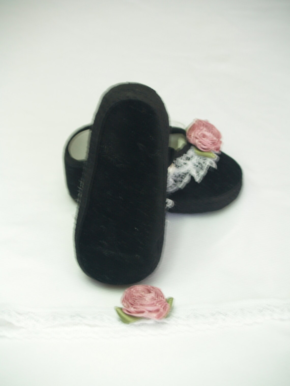 Baby Girl Black Velvet Shoes Set w matching lace headband Etsy