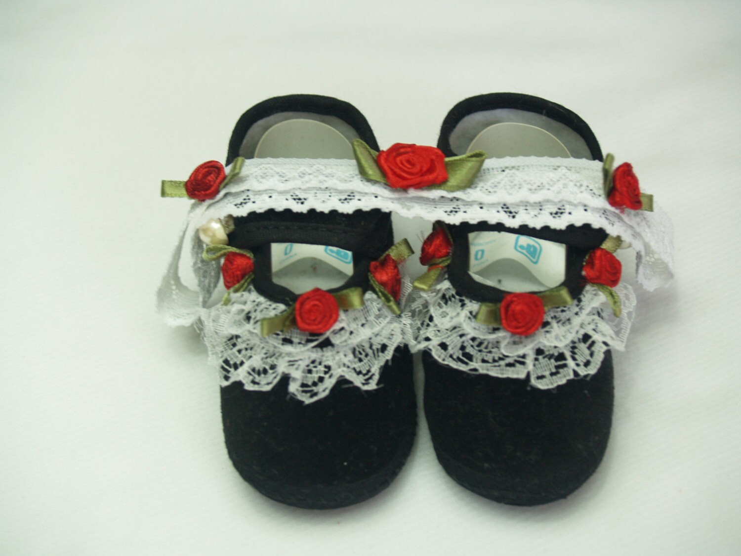 Baby Black Velvet Shoes Set W/ Red Handmade Roses & Matching Etsy