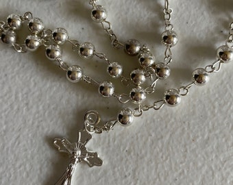 Rosary beads silver color for Baptism or First Communion gifts, party favor silver color rosary beads by dozen in a small glass bottle,