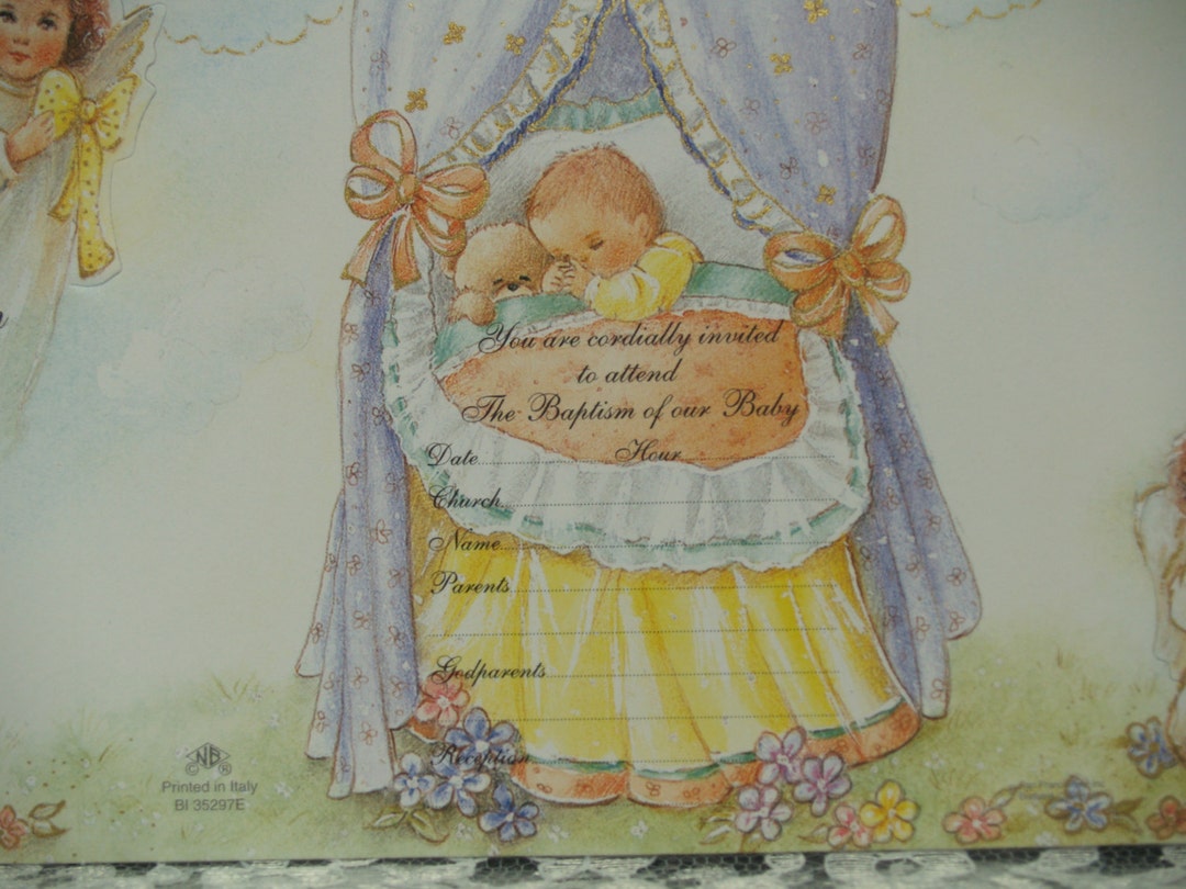 10 Baby in Crib Baptism Invitations, Fine Italian Paper
