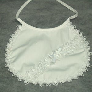 WHITE Baptism Bib Girl Cotton with small rose detail, Delicate Lace Trim, Girls Cotton Bib, White Bib, Christening Accessory, Shower Gift