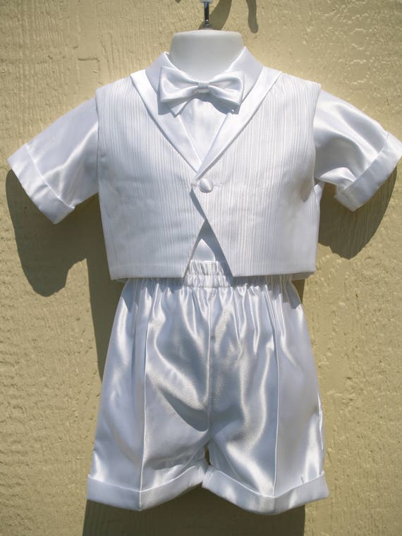 Baby Boys White Short Pants Suit & Vest w Stripes… - image 2