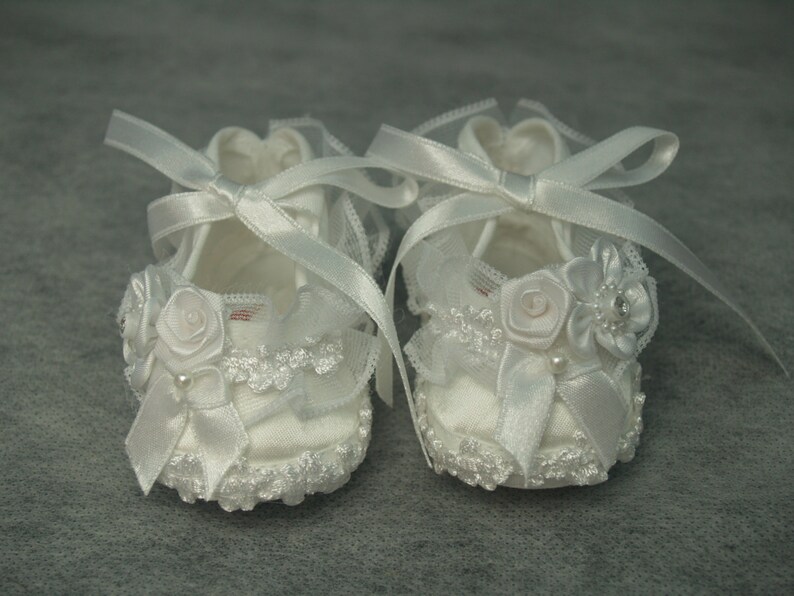 Baby BAPTISM Shoes Girls White White Baby Shoes Pageant Etsy
