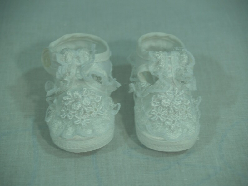 Baptism White Shoes Satin Girls Shoes Lace Soft Crib Shoes Etsy