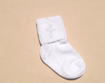 Boys Embroidered Cross Socks, boys Wear, Baptism Socks, Socks, Special Occassion Wear, White Cross, Baby Shower Gift