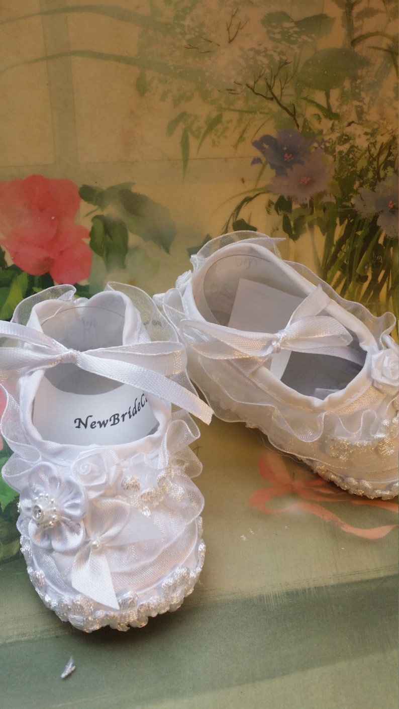 Baby BAPTISM Shoes Girls White White Baby Shoes Pageant Etsy