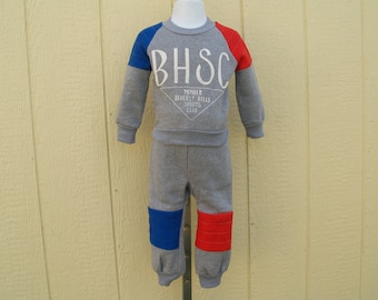 VINTAGE sweat pants boys Infant Toddler and sizes 4-7, Retro Sweatsuit,Baby Gym Clothes,Play Outfit, Beverly Hills, Grey Sweat shirt, pants