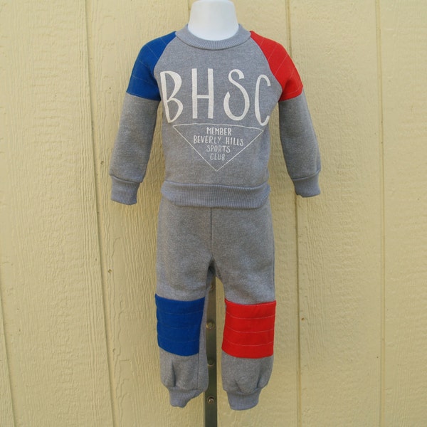 VINTAGE sweat pants boys Infant Toddler and sizes 4-7, Retro Sweatsuit,Baby Gym Clothes,Play Outfit, Beverly Hills, Grey Sweat shirt, pants