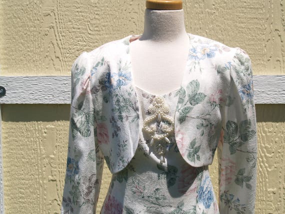 Pre Teen Girls Vintage Flower Print Dress w Boler… - image 4