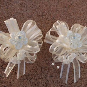 IVORY Bow organza en satijnen lint een paar #022 met metalen barrette, Hair Bows, Doop, Doop, Communie, Flower Girl