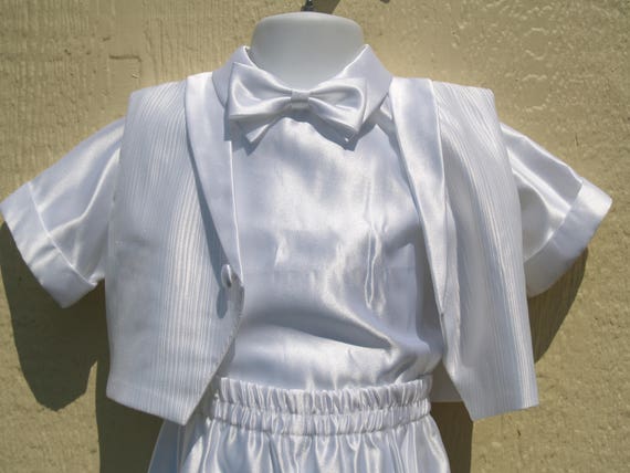 Baby Boys White Short Pants Suit & Vest w Stripes… - image 4
