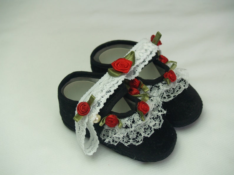 Baby Black Velvet Shoes Set w/ red handmade roses & matching Etsy